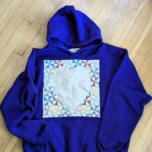 Hoodie with Appliqued Quilt and Heart Design - SZ L